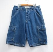 W34★古着 ギャップ GAP ショート カーゴ パンツ メンズ 00年代 00s コットン ネイビー デニム【spe】 26jun24