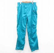 W33★古着 アディダス adidas ナイロン パンツ メンズ 90年代 90s ワンポイントロゴ リーフ トレフォイル 青緑 内側メッシュ 【spe】 25oct18 中古 ボトムス ロング