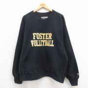 XL★古着 長袖 チャンピオン Champion リバースウィーブ メンズ 00年代 00s バレーボール クルーネック 黒 ブラック 【spe】 25sep20 中古 スウェット スエット トレーナー トップス