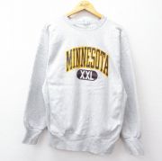 L★古着 長袖 チャンピオン Champion リバースウィーブ メンズ 90年代 90s ミネソタ クルーネック USA製 薄グレー 霜降り 【spe】 25sep22 中古 スウェット スエット トレーナー トップス