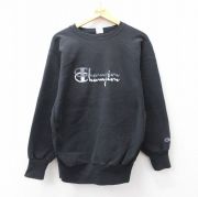 L★古着 長袖 チャンピオン Champion リバースウィーブ メンズ 90年代 90s ビッグロゴ クルーネック USA製 黒 ブラック 【spe】 25sep22 中古 スウェット スエット トレーナー トップス