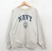 XL★古着 長袖 チャンピオン Champion リバースウィーブ メンズ ミリタリー USネイビー 大きいサイズ クルーネック 薄グレー 霜降り 【spe】 25oct03 中古 スウェット スエット トレーナー トップス