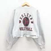 XL★古着 長袖 チャンピオン Champion リバースウィーブ メンズ 90年代 90s バレーボール 染込プリント ショート丈 薄グレー 霜降り【spe】 26feb28