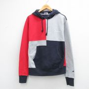 L★古着 長袖 チャンピオン Champion リバースウィーブ パーカー メンズ ワンポイントロゴ マルチカラー クレイジーパターン グレー 霜降り【spe】 26mar19