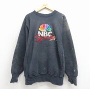 XL★古着 長袖 チャンピオン Champion リバースウィーブ メンズ 90年代 90s NBC 刺繍 ボロ クルーネック 濃紺 ブリーチ加工【spe】 26apr17