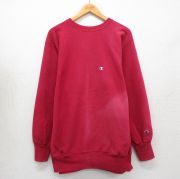 XL★古着 長袖 チャンピオン Champion リバースウィーブ メンズ 90年代 90s ワンポイントロゴ フェード クルーネック USA製 赤系【spe】 26may01