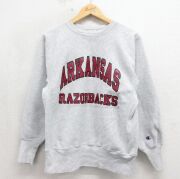 M★古着 長袖 チャンピオン Champion リバースウィーブ メンズ 90年代 90s アーカンソーレイザーバックス クルーネック USA製 グレー 霜降り【spe】 26may19