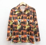S★古着 長袖 シャツ メンズ 70年代 70s フォトプリント 開襟 オープンカラー 茶他【spe】 26jan30