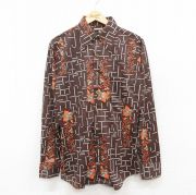 S★古着 長袖 シャツ メンズ 70年代 70s こげ茶他【spe】 26feb07