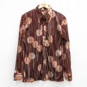 M★古着 長袖 シャツ メンズ 70年代 70s 総柄 USA製 茶他【spe】 26may02