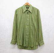 XL★古着 タウンクラフト 長袖 シャツ メンズ 70年代 70s グリーン ストライプ【spe】 26jun29