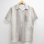 L★古着 シアーズ 半袖 シャツ メンズ 70年代 70s 開襟 オープンカラー ベージュ チェック【spe】 26jun26