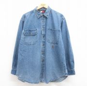 XL★古着 トミーヒルフィガー TOMMY HILFIGER 長袖 ブランド シャツ メンズ 90年代 90s ワンポイントロゴ 大きいサイズ ロング丈 コットン 紺 ネイビー デニム 【spe】 25aug02 中古 トップス