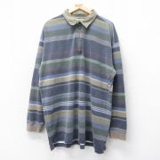 XL★古着 エルエルビーン LLBEAN 長袖 ブランド ハーフジップ トップス ロング丈 コットン 紺他 ネイビー ボーダー 【spe】 25aug12 中古 メンズ