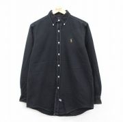 L★古着 ラルフローレン Ralph Lauren 長袖 ブランド シャツ メンズ 90年代 90s ワンポイントロゴ オックスフォード コットン ボタンダウン 黒 ブラック 【spe】 25aug22 中古 トップス
