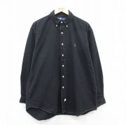 XL★古着 ラルフローレン Ralph Lauren 長袖 ブランド シャツ メンズ 90年代 90s ワンポイントロゴ ロング丈 大きいサイズ コットン ボタンダウン 黒 ブラック 【spe】 25aug22 中古 トップス