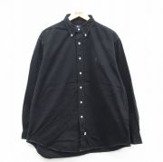 XL★古着 ラルフローレン Ralph Lauren 長袖 ブランド シャツ メンズ 90年代 90s ワンポイントロゴ 大きいサイズ ロング丈 コットン ボタンダウン 黒 ブラック 【spe】 25aug22 中古 トップス