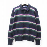 L★古着 ラルフローレン Ralph Lauren 長袖 ブランド トップス メンズ 90年代 90s ワンポイントロゴ コットン 黒他 ブラック ボーダー 【spe】 25sep02 中古