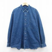 XL★古着 エディーバウアー 長袖 ブランド シャツ メンズ 00年代 00s 大きいサイズ ロング丈 コットン ボタンダウン 紺 ネイビー デニム 【spe】 25sep02 中古 トップス