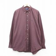 XL★古着 ラルフローレン Ralph Lauren 長袖 ブランド シャツ メンズ 90年代 90s ワンポイントロゴ 大きいサイズ ロング丈 コットン ボタンダウン エンジ他 チェック 【spe】 25sep02 中古 トップス