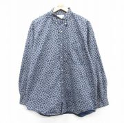 XL★古着 バナナリパブリック BANANA REPUBLIC 長袖 ブランド シャツ メンズ 90年代 90s 総柄 大きいサイズ ロング丈 コットン ボタンダウン 紺他 ネイビー 【spe】 25sep09 中古 トップス