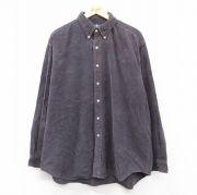 XL★古着 ラルフローレン Ralph Lauren 長袖 ブランド シャツ メンズ 90年代 90s ワンポイントロゴ BLAIRE コーデュロイ 大きいサイズ ロング丈 コットン ボタンダウン 黒系 ブラック 【spe】 25sep09 中古 トップス