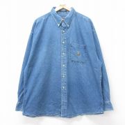 XL★古着 ラルフローレン Ralph Lauren チャップス 長袖 ブランド シャツ メンズ 90年代 90s ワンポイントロゴ 大きいサイズ ロング丈 コットン ボタンダウン 紺 ネイビー デニム 【spe】 25sep11 中古 トップス