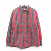 XL★古着 エディーバウアー 長袖 ブランド シャツ メンズ 00年代 00s 大きいサイズ ロング丈 コットン ボタンダウン 赤他 レッド タータン チェック 【spe】 25sep22 中古 トップス