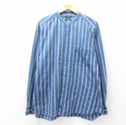 XL★古着 ドッカーズ 長袖 ブランド シャツ メンズ 90年代 90s インディゴ 大きいサイズ コットン ノーカラー 紺他 ネイビー ストライプ 【spe】 25oct03 中古 トップス