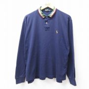 XL★古着 ラルフローレン Ralph Lauren 長袖 ブランド ポロ シャツ メンズ 90年代 90s ワンポイントロゴ コットン USA製 濃紺他 ネイビー 【spe】 25oct03 中古 トップス