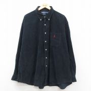 XL★古着 ラルフローレン Ralph Lauren 長袖 ブランド シャツ メンズ 90年代 90s ワンポイントロゴ BIG SHIRT コーデュロイ 大きいサイズ ロング丈 コットン ボタンダウン 黒 ブラック 【spe】 25oct07 中古 トップス