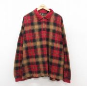 XL★古着 ドッカーズ 長袖 ブランド ポロ シャツ メンズ 90年代 90s 大きいサイズ コットン USA製 赤他 レッド チェック 【spe】 25oct07 中古 トップス
