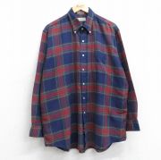 XL★古着 エルエルビーン LLBEAN 長袖 ブランド シャツ メンズ 80年代 80s 大きいサイズ ロング丈 ボタンダウン USA製 紺他 ネイビー チェック 【spe】 25oct14 中古 トップス