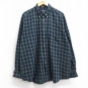 XL★古着 ノーティカ NAUTICA 長袖 ブランド シャツ メンズ 90年代 90s 大きいサイズ コットン ボタンダウン 緑他 グリーン タータン チェック ブラックウォッチ 【spe】 25oct18 中古 トップス