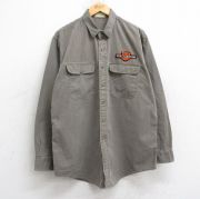 L★古着 エルエルビーン LLBEAN 長袖 ブランド シャツ メンズ 80年代 80s ハーレーダビッドソン Harley Davidson ロング丈 コットン USA製 茶系 ブラウン 【spe】 25oct18 中古 トップス