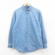 L★古着 ラルフローレン Ralph Lauren 長袖 ブランド シャツ メンズ 90年代 90s ワンポイントロゴ コットン ボタンダウン 紺 ネイビー デニム 【spe】 25oct22 中古 トップス