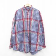 XL★古着 ラルフローレン Ralph Lauren 長袖 ブランド シャツ メンズ 90年代 90s ワンポイントロゴ 裾ロゴ ビッグシャツ シアサッカー 大きいサイズ ロング丈 コットン ボタンダウン 青他 ブルー 【spe】 25oct22 中古 トップス
