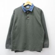 L★古着 エルエルビーン LLBEAN 長袖 ブランド ポロ シャツ メンズ 90年代 90s 襟デニム 鹿の子 緑他 グリーン 【spe】 25oct27 中古 トップス