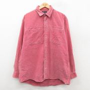 XL★古着 ランズエンド 長袖 ブランド シャツ メンズ 90年代 90s コーデュロイ 大きいサイズ コットン USA製 ピンク【spe】 25nov17