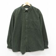 XL★古着 エディーバウアー 長袖 ブランド シャツ メンズ 00年代 00s コーデュロイ 大きいサイズ ロング丈 コットン ボタンダウン 濃緑【spe】 25nov18