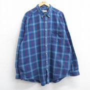 XL★古着 エルエルビーン 長袖 ブランド シャツ メンズ 90年代 90s 大きいサイズ ロング丈 コットン ボタンダウン USA製 紺他 オンブレ チェック【spe】 25nov19