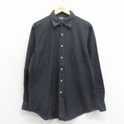 XL★古着 ラルフローレン 長袖 ブランド シャツ メンズ 90年代 90s ワンポイントロゴ ANDREW コットン 黒【spe】 26feb09
