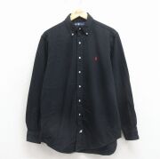 L★古着 長袖 ブランド シャツ メンズ 90年代 90s ワンポイントロゴ コットン ボタンダウン 黒【spe】 26feb09