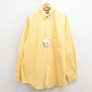 XL★古着 ノーティカ 長袖 ブランド シャツ メンズ 90年代 90s ワンポイントロゴ 大きいサイズ ロング丈 デッドストック コットン ボタンダウン 黄 ストライプ【spe】 26feb16
