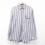 XL★古着 ドッカーズ 長袖 ブランド シャツ メンズ 90年代 90s ワンポイントロゴ 大きいサイズ コットン USA製 グレー他 ストライプ【spe】 26mar02