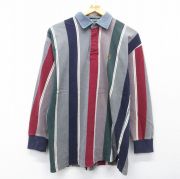 M★古着 ラルフローレン チャップス 長袖 ブランド ラガー シャツ メンズ 90年代 90s ワンポイントロゴ コットン グレー他 ストライプ【spe】 26mar02