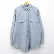 XL★古着 パタゴニア patagonia 長袖 ブランド シャツ メンズ 00年代 00s ワンポイントロゴ ロング丈 コットン 薄紺他 ストライプ【spe】 26mar04