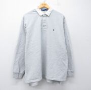 XL★古着 ラルフローレン 長袖 ブランド スウェット ラガー シャツ メンズ 90年代 90s ワンポイントロゴ 裏起毛 大きいサイズ 薄グレー 霜降り他【spe】 26mar04
