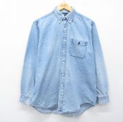 L★古着 ラルフローレン 長袖 ブランド シャツ メンズ 90年代 90s ワンポイントロゴ コットン ボタンダウン 紺 デニム【spe】 26mar06