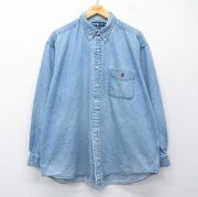 XL★古着 ラルフローレン 長袖 ブランド シャツ メンズ 90年代 90s ワンポイントロゴ BIG SHIRT 大きいサイズ コットン ボタンダウン 紺 デニム【spe】 26mar06